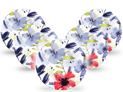 ExpressionMed OverPatch Red, White and Blue Flowers Adhesive Patch Freestyle Libre 2 or 3
