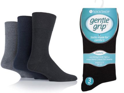 3 Pairs Black/Navy/Grey - Mens Gentle Grip Non Elastic EasyFit HoneyComb Top Diabetic Socks Size 6-11
