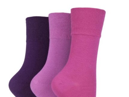 3 Pairs - Pink/Purple Mix - Ladies Gentle Grip Diabetic Socks Size 4-8